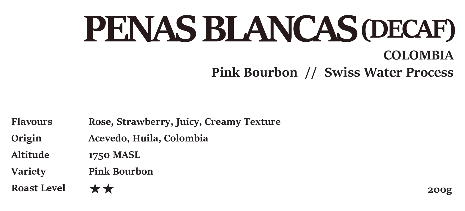 penas blancas colombia swiss water Process 200g